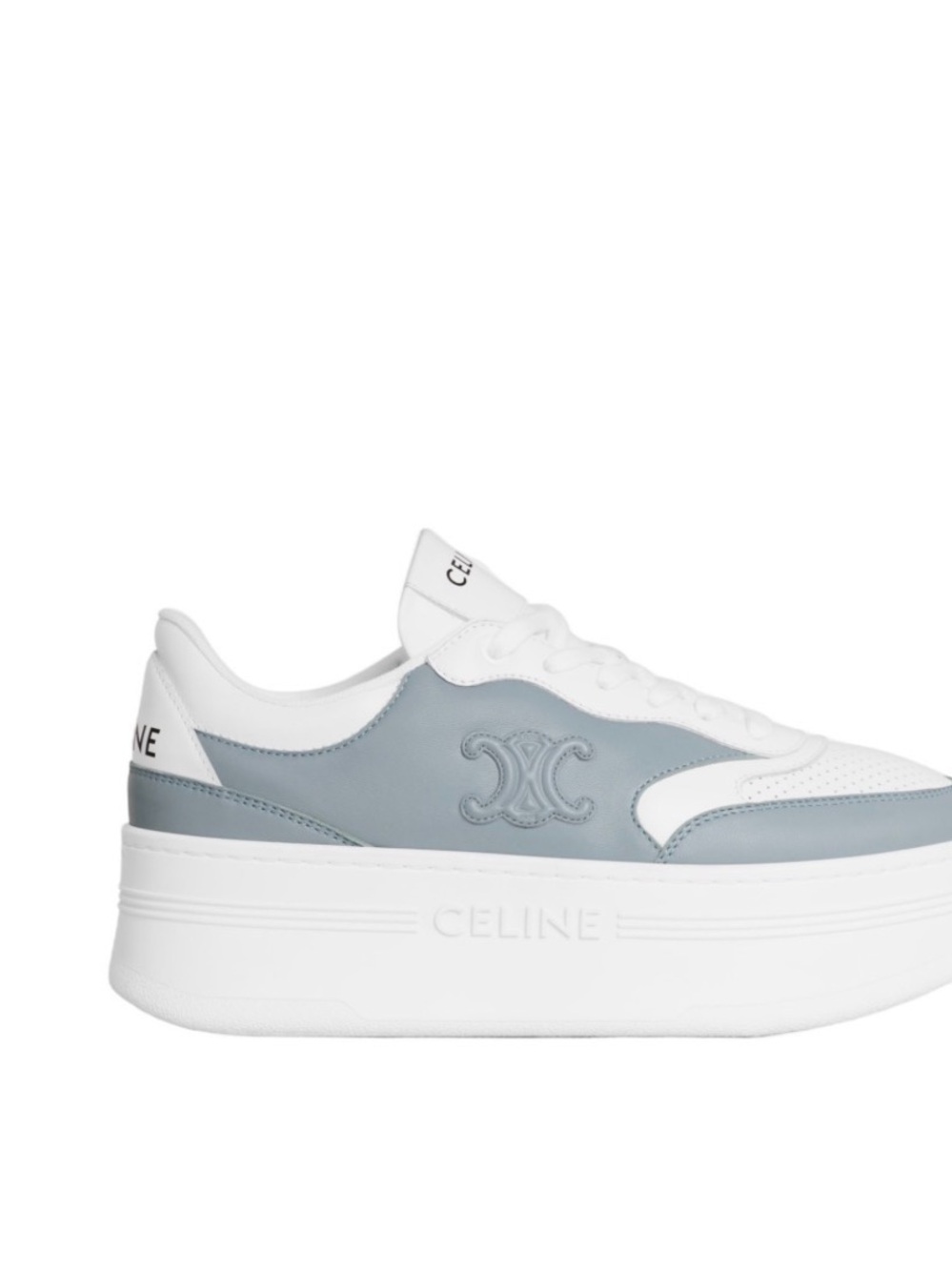 Celine White and Light Blue Leather Platform Sneaker